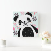 Bäume, Blume und Panda-Bären Quadratische Wanduhr (Zuhause)