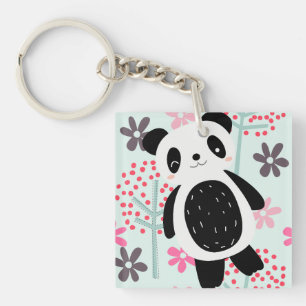 Bäume, Blume und Panda-Bären Schlüsselanhänger