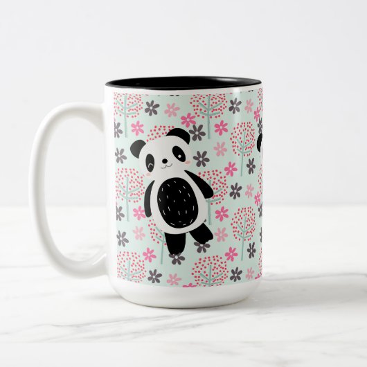 Bäume, Blume und Panda-Bären Zweifarbige Tasse (Links)