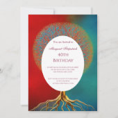 Bäume des Lebens goldrot aquamarin jedes Lebensjah Einladung (Vorderseite)