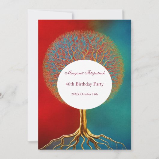 Bäume des Lebens goldrot aquamarin jedes Lebensjah Einladung (Rückseite)