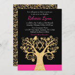 Bäume des Lebens Vögel Rosa Gold Bat Mitzvah Einladung<br><div class="desc">Stilvoll Baum des Lebens Bat Mitzvah Einladungen. Dieses einzigartige Design besticht durch einen goldenen Glitzer-Imitat-Wirbel,  Blume,  Vögel und den Star of David. Designs sind flache gedruckte Illustrationen/Grafiken - NICHT AKTUELLER GOLD GLITZER.</div>