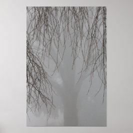 Bäume, die einen anderen Baum in Nebel umrahmen, O Poster