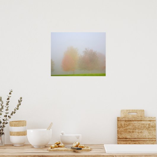 Bäume fallen in Nebel Poster (Küche)