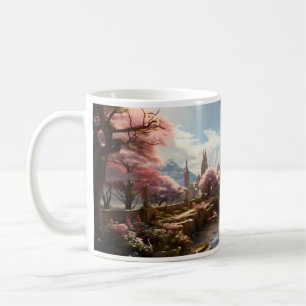 Bäume, Fluss und Palast in einer anderen Welt Kaffeetasse