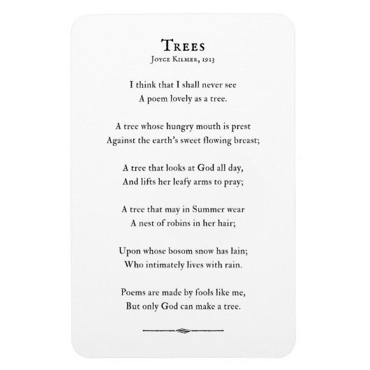 Bäume Gedicht von Kilmer, Zitat inspirierender Ged Magnet (Vertikal)