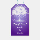 Bäume & Glanzlichter lila Hochzeit Danke Geschenkanhänger (Rückseite)