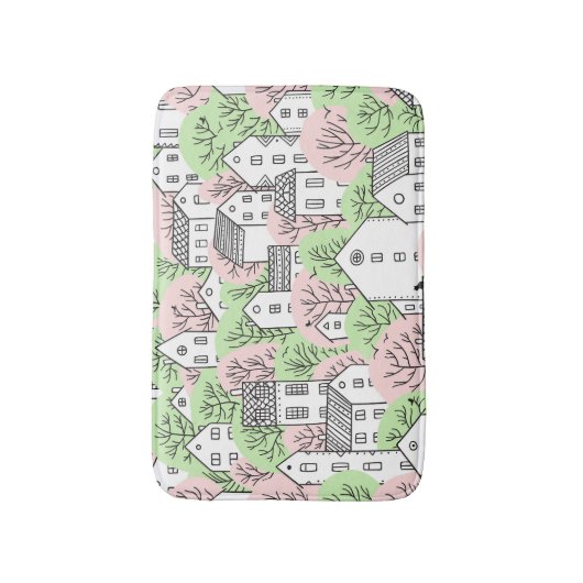 Bäume, Häuser, frühlingstädtische Landschaft Badematte (Vorderseite Vertikal)