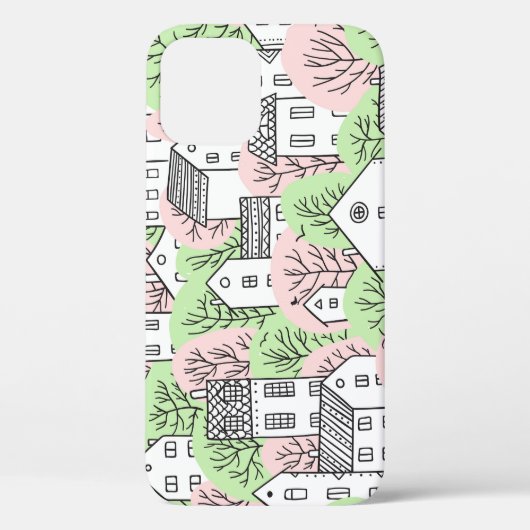 Bäume, Häuser, frühlingstädtische Landschaft Case-Mate iPhone Hülle (Rückseite)