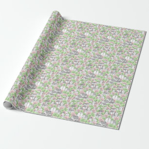 Bäume, Häuser, frühlingstädtische Landschaft Geschenkpapier