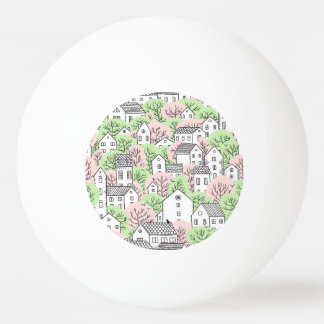 Bäume, Häuser, frühlingstädtische Landschaft Tischtennisball
