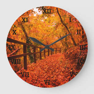 Bäume Herbst Herbstlaube Orangenwald Große Wanduhr
