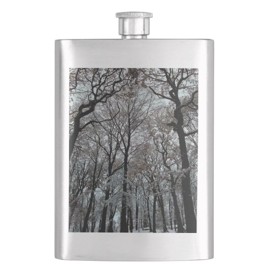 Bäume, im Schnee Flachmann (Vorderseite)