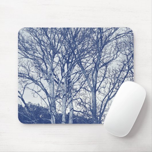 Bäume im Winter - Cyanotypeffekt Mousepad (Mit Mouse)