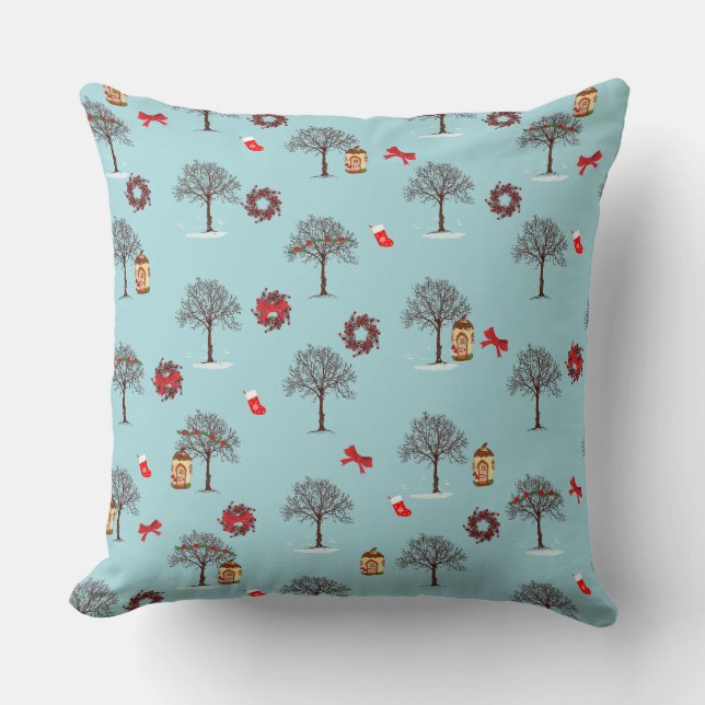 Bäume im Winter und Weihnachtsdekorationen Kissen (Vorderseite)