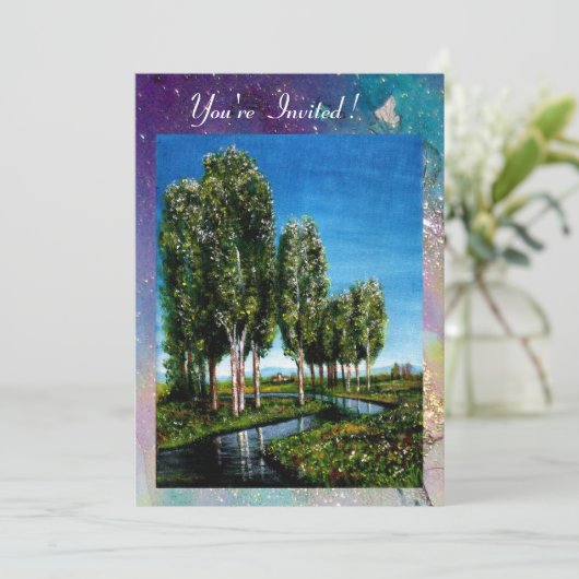 BÄUME IN DER Toskana, blaugrüne Glitzern Einladung (Stehend Vorderseite)