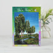 BÄUME IN DER Toskana, lila, gelbgrünes Funkeln Einladung (Stehend Vorderseite)