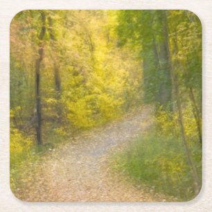 Bäume in Herbstfarben und ein von Blättern bedeckt Rechteckiger Pappuntersetzer
