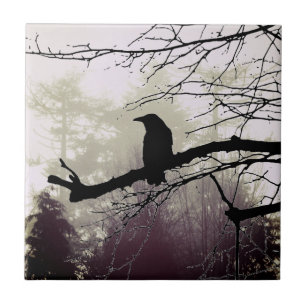 Bäume in Nebel mit einer Raven-Keramik-Tile Fliese