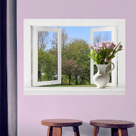Bäume in Springtime - Fenster öffnen mit Tulips Poster