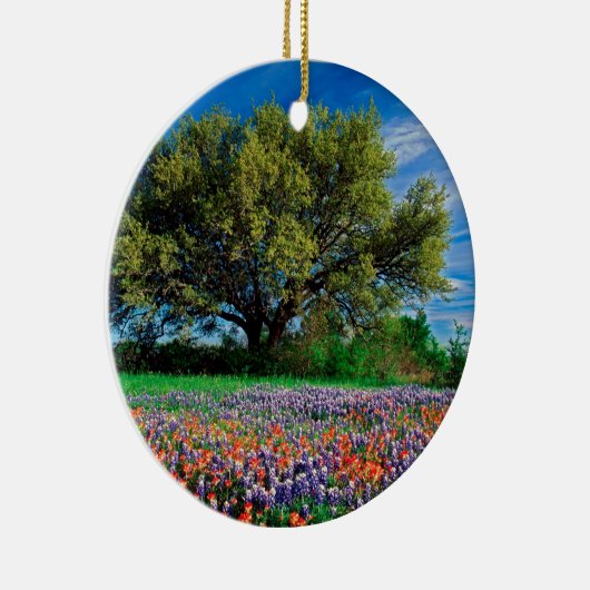 Bäume leben Eiche unter Texas Bluebonnets Keramikornament (Rechts)