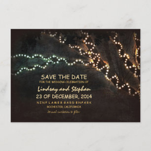 Bäume & Lichterfolge rustikale Save the Date Karte