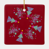 Bäume Lila rosa Aquamarine Formen Grün Rotes Weihn Keramikornament (Rückseite)