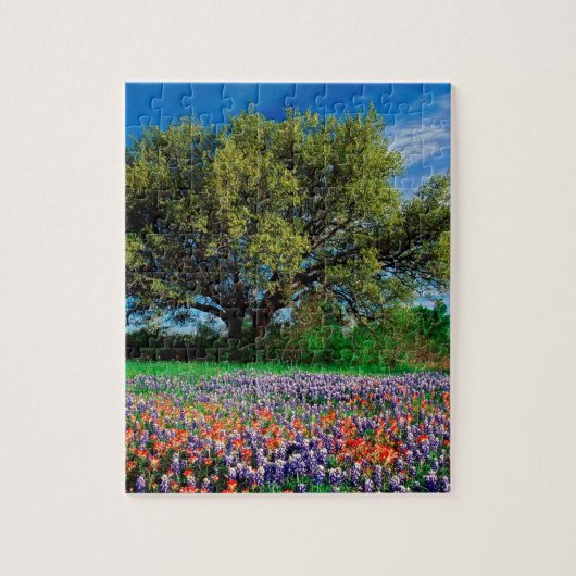 Bäume Live Oak unter TexasBluebonnets Puzzle (Vertikal)