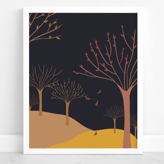 Bäume mit fallenden Blätter Herbstlandschaft Poster