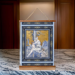 Bäume mit Frauen und Kinder Vintage Kunst Wandteppich Mit Holzrahmen