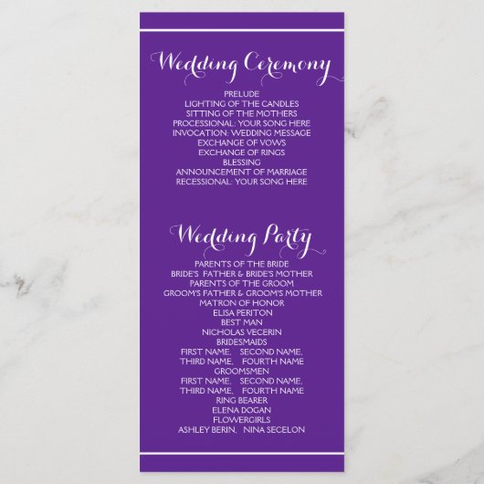 Bäume mit glänzenden Lichtern lila Hochzeitsprogra Programm (Rückseite)