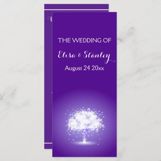 Bäume mit glänzenden Lichtern lila Hochzeitsprogra Programm (Vorne/Hinten)