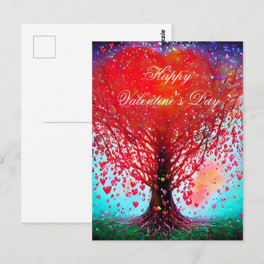 Bäume mit herabfallenden Herzen Valentine Postkarte (Vorne/Hinten)