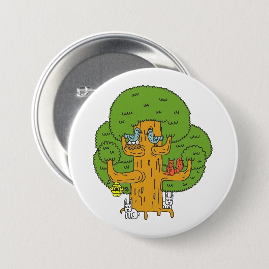 Bäume mit Waldtieren Niedliche Natur Button (Vorne & Hinten)