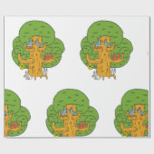 Bäume mit Waldtieren Niedliche Natur Geschenkpapier (Flach)