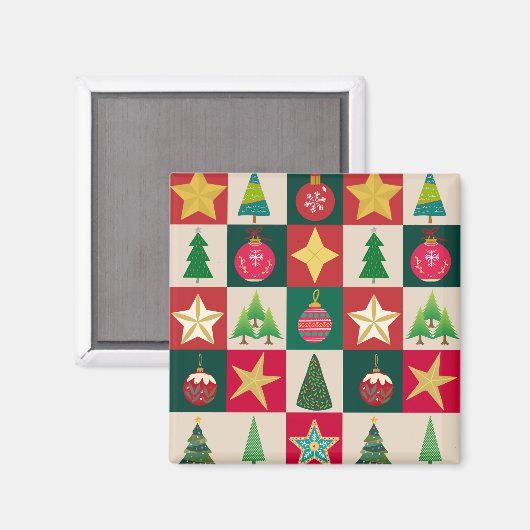 Bäume Ornamente und Sterne Magnet (Vorderseite/Rückseite)