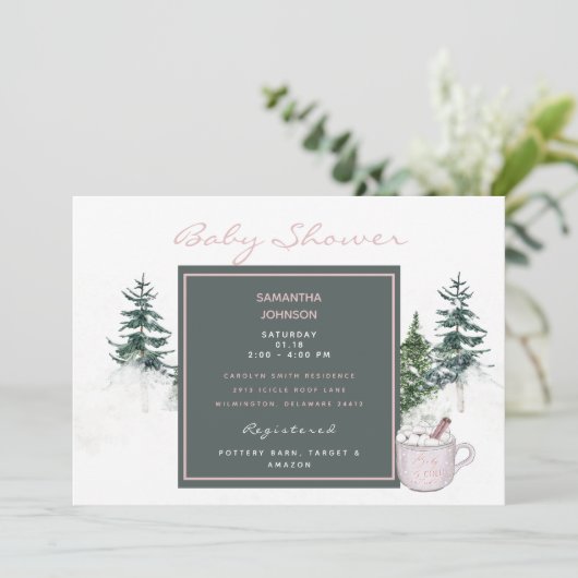 Bäume & Schnee Pink Baby Es ist kalt Außendusche I Einladung (Stehend Vorderseite)