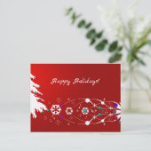 Bäume, Schneeflocken & Wirbel Red Happy Holidays C Postkarte (Stehend Vorderseite)