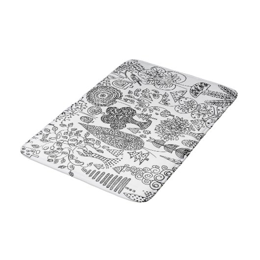 Bäume Schwarz und Weiß handgezeichnet Moderne Kuns Badematte (Schrägansicht)