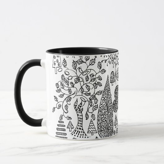 Bäume Schwarz und Weiß handgezeichnet Moderne Kuns Tasse (Links)