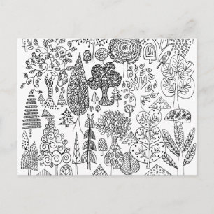 Bäume Schwarz-Weiß Handgezeichnete Illustrationsku Postkarte