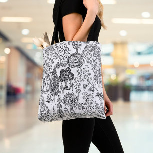Bäume Schwarz-Weiß Handgezeichnete Moderne Kunst Tasche