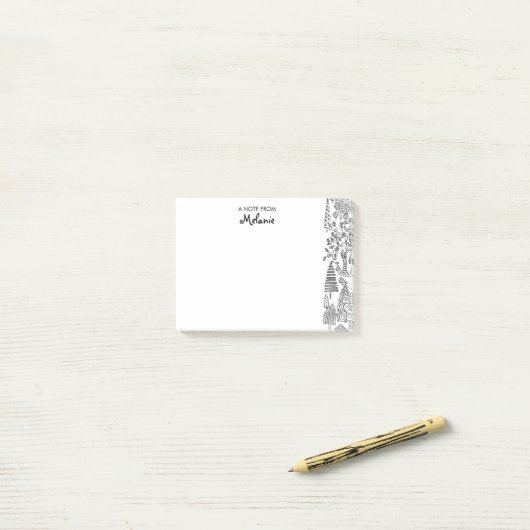 Bäume Schwarz-Weiß-Illustration Personalisiert Post-it Klebezettel (Auf Schreibtisch)