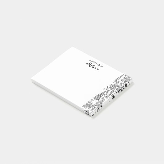 Bäume Schwarz-Weiß-Illustration Personalisiert Post-it Klebezettel (angewinkelt)