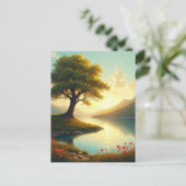 Bäume Seenlandschaft Kunstmalerei Postkarte (Stehend Vorderseite)
