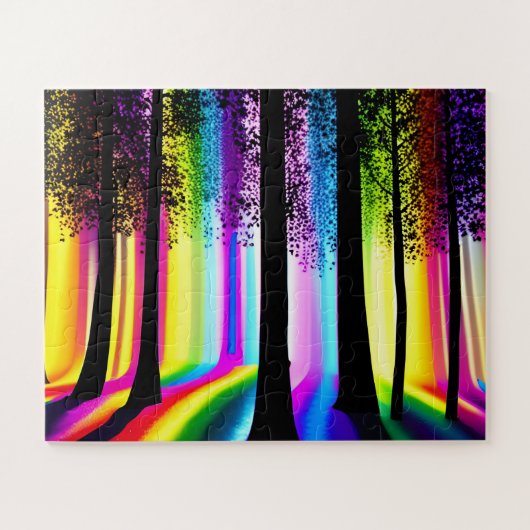 Bäume Silhouetten im Regenbogenbewald Puzzle (Horizontal)