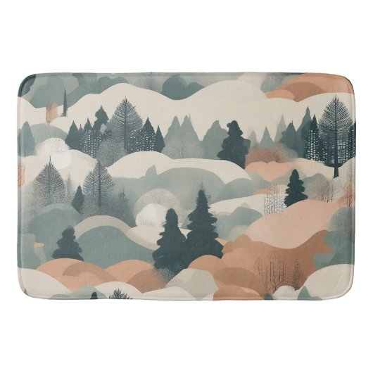 Bäume und Berge Boho Abstract Design Badematte (Vorderseite)