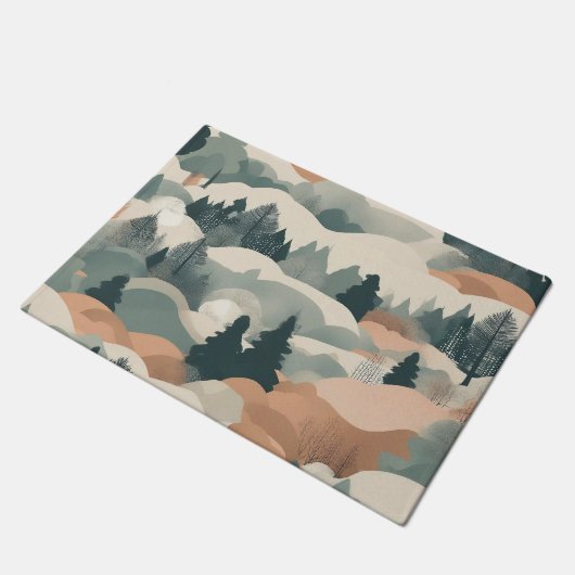 Bäume und Berge Boho Abstract Design Fußmatte (Schrägansicht)