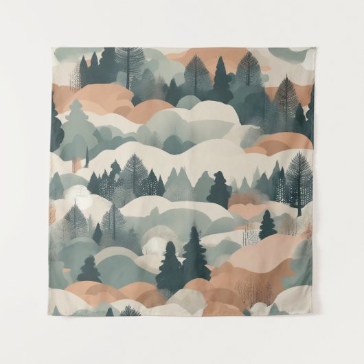 Bäume und Berge Boho Abstract Design Wandteppich (Vorderseite)