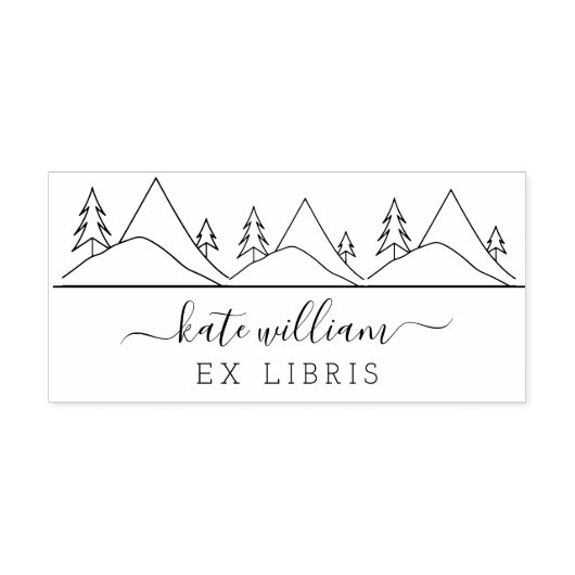 Bäume und Berge Ex libris Gummistempel (Prägung)